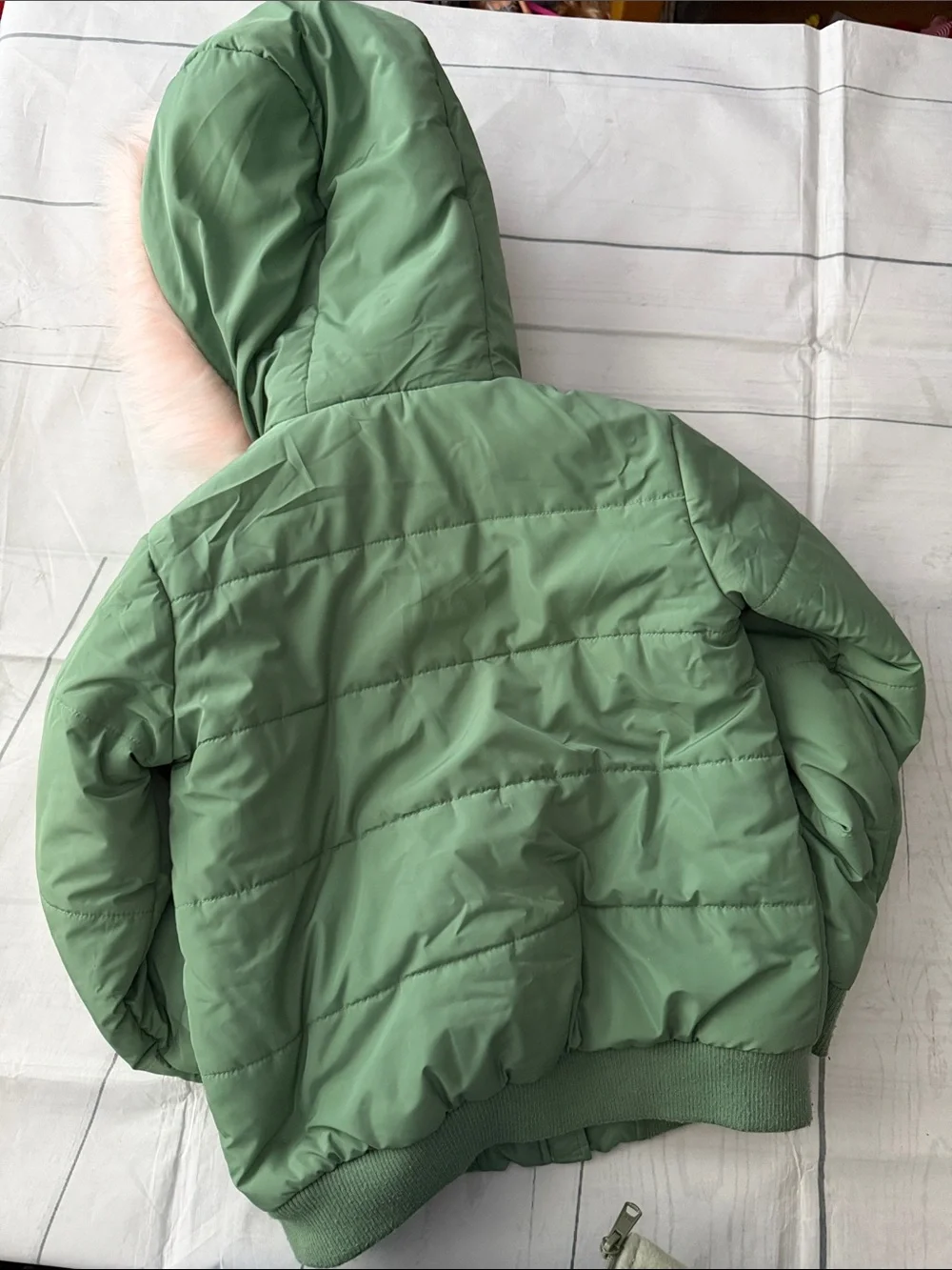 Disney Green Jacket with Pink Fur Trim and White Lining